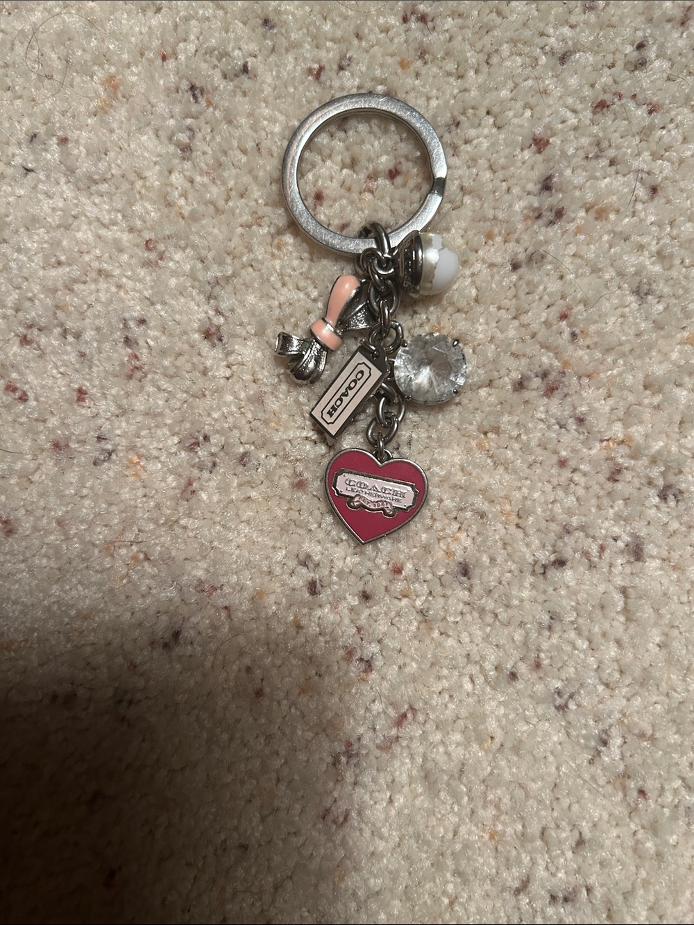 Vintage Y2K Coach Pink Heart Charm Keychain with Silver Hardware
